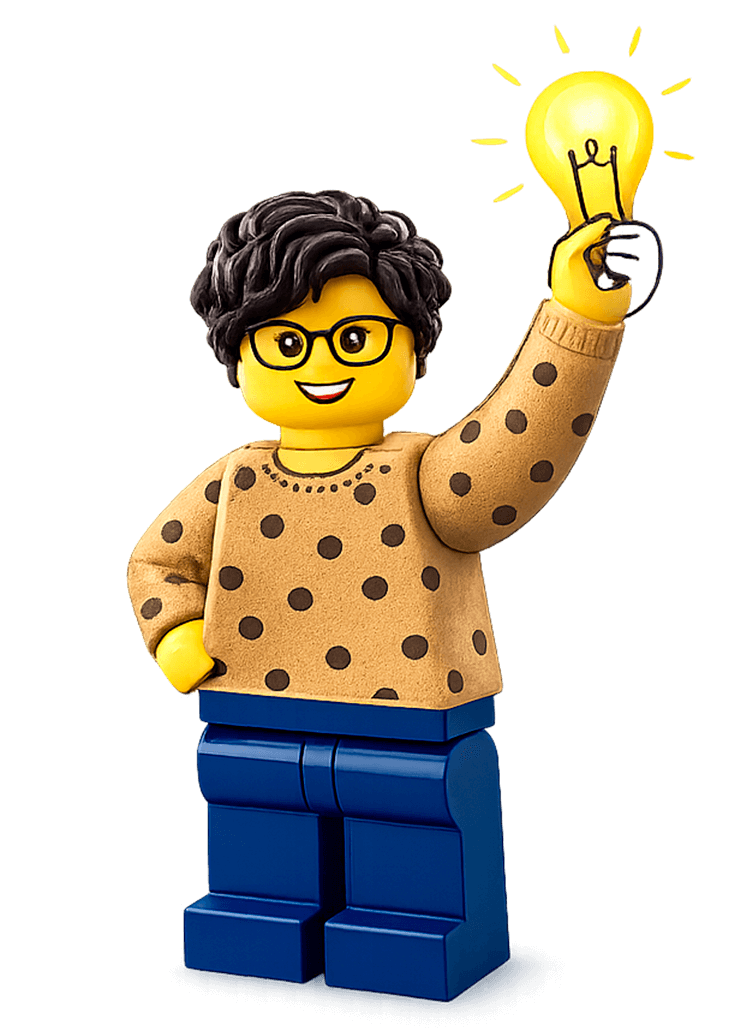 Figurita de Lego con bombilla encendida.